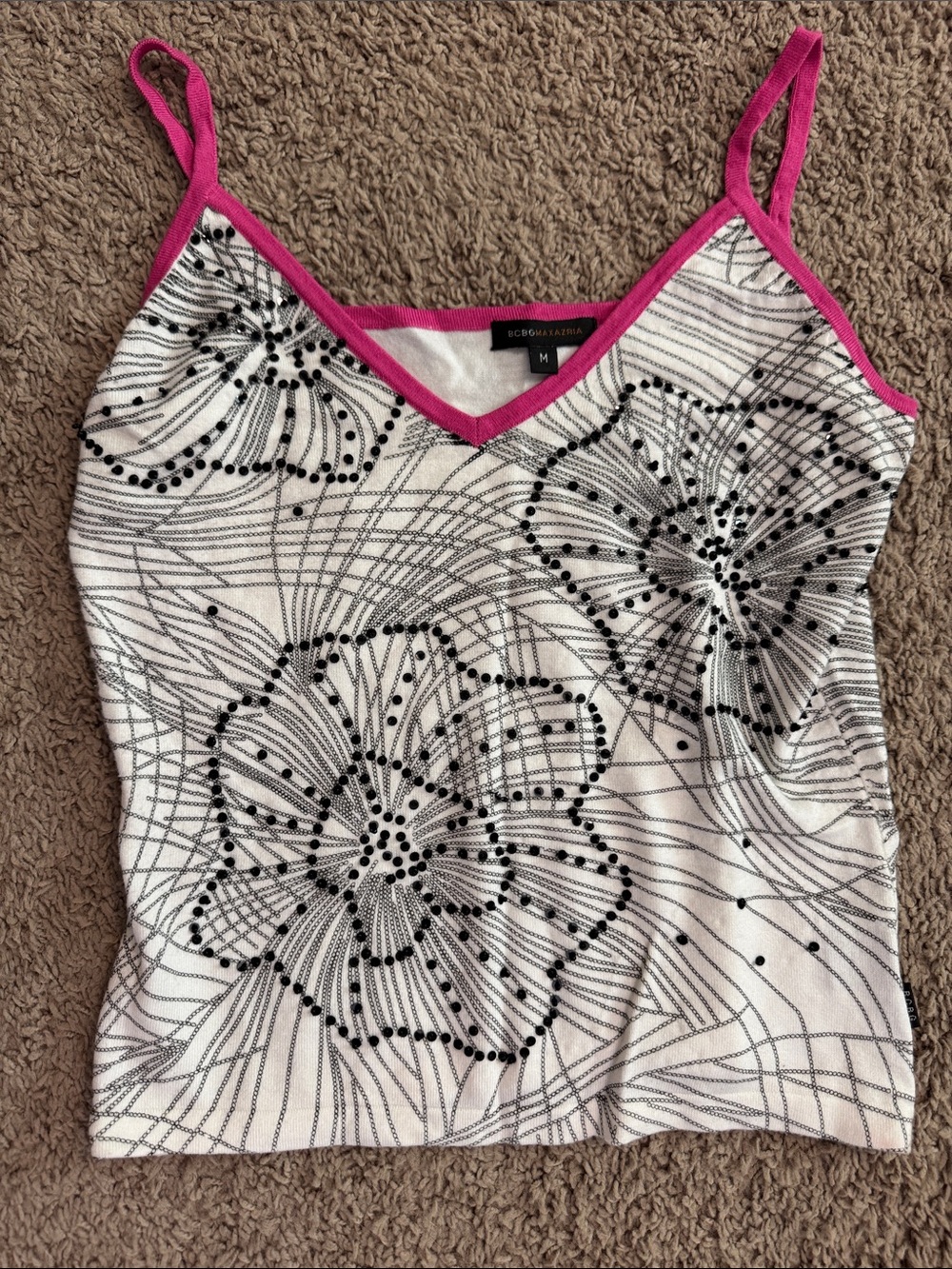 BCBGMaxAzria White Floral Cami with Hot Pink Trim